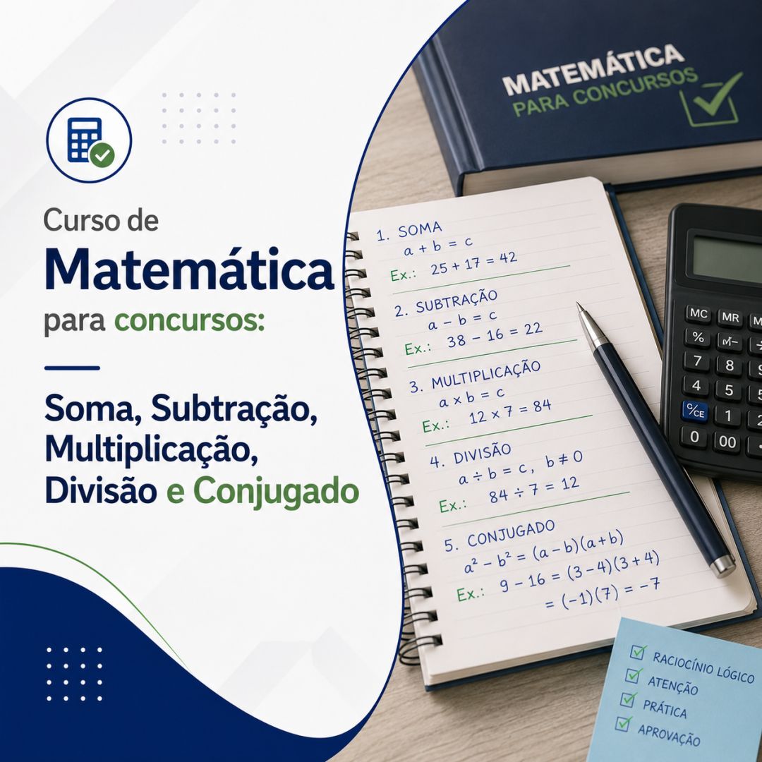 Curso de Matemática para concursos: Soma, Subtração, Multiplicação, Divisão e Conjugado